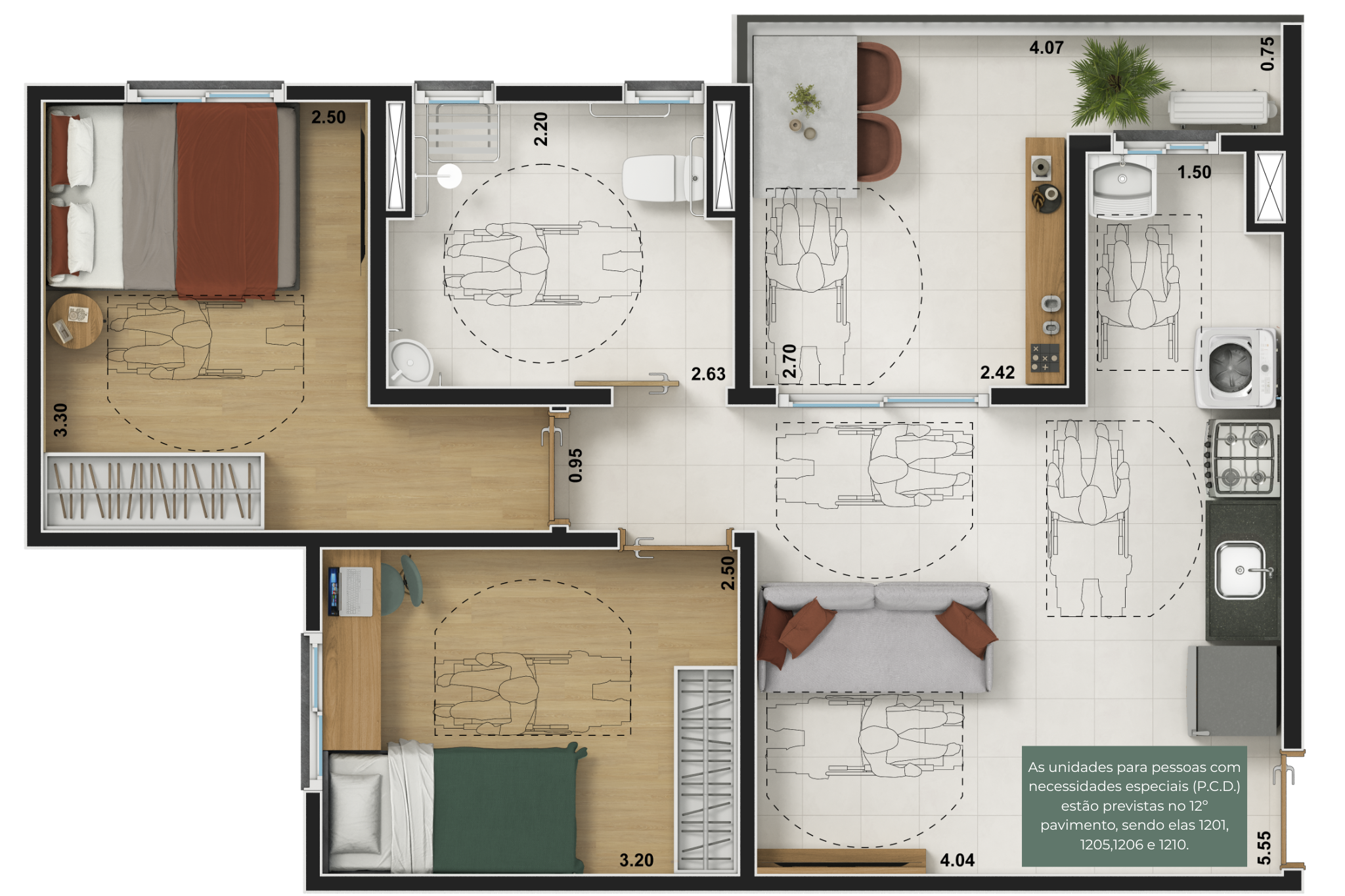 Planta baixa opção PCD do empreendimento Mata Rara