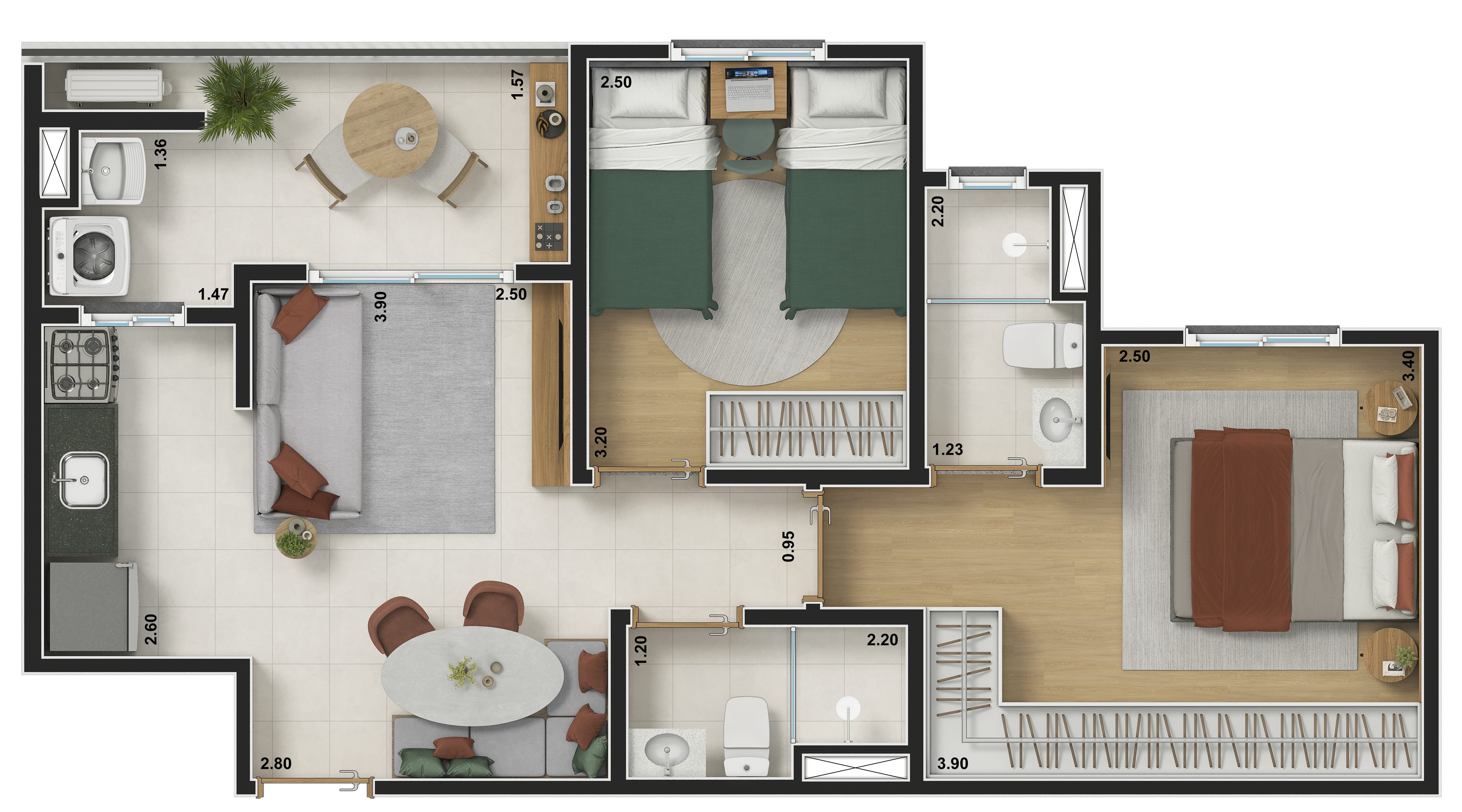 Planta baixa tipo 3 empreendimento Mata Rara - Urben