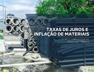 Pilhas de tubos e anéis de concreto empilhados em um canteiro de obras, representando materiais de construção cujo custo influencia o preço final dos imóveis.